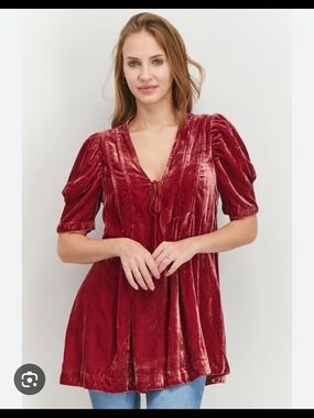 Free People Velvet Tie-Front Tunic in Deep Red